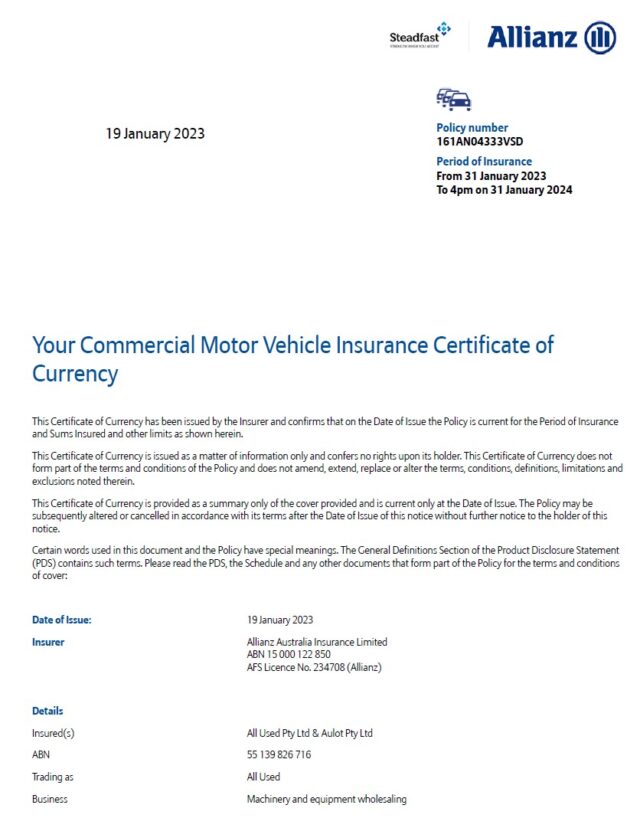 Confirmation of Motor Insurance 2023